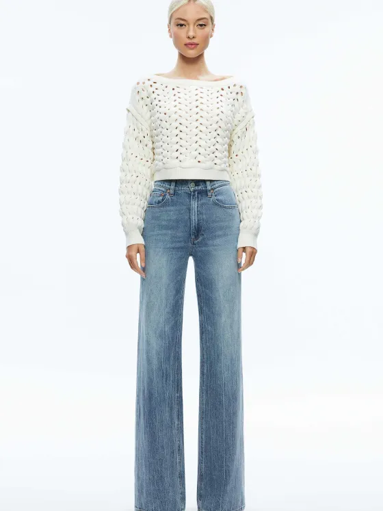 Women Alice and Olivia Allene Cable Knit Crewneck