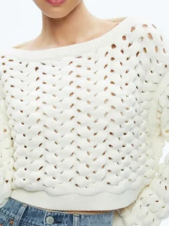 Women Alice and Olivia Allene Cable Knit Crewneck