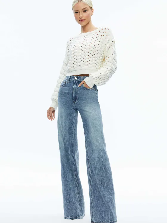 Women Alice and Olivia Allene Cable Knit Crewneck