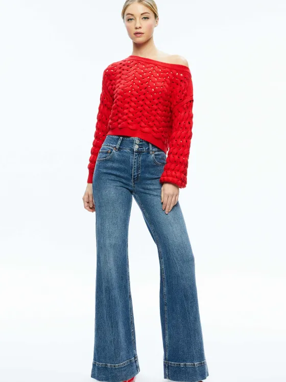 Women Alice and Olivia Allene Cable Knit Crewneck