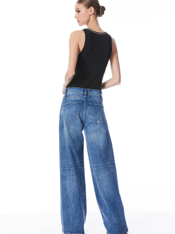Women Alice and Olivia Allen Embellished Neck Ribbed Tank