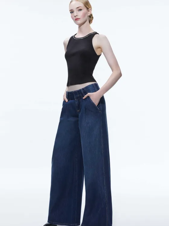 Women Alice and Olivia Anders Low Rise Pleated Jean