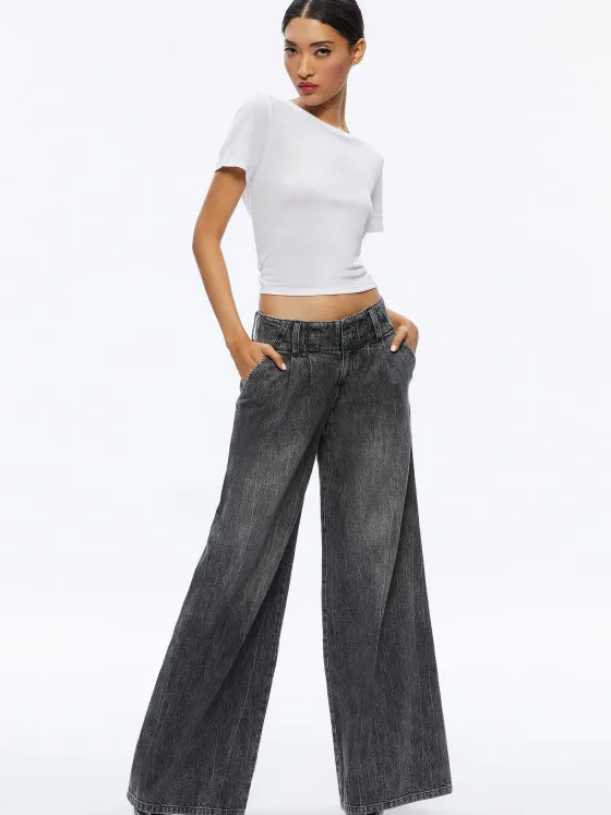 Women Alice and Olivia Anders Low Rise Pleated Jean