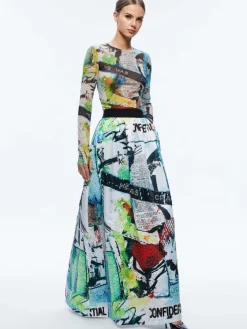 Women Alice and Olivia A+O X Basquiat Tina Embellished Maxi Skirt