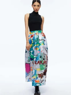 Women Alice and Olivia A+O X Basquiat Tina Tea Length Skirt