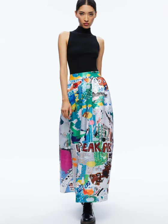 Women Alice and Olivia A+O X Basquiat Tina Tea Length Skirt