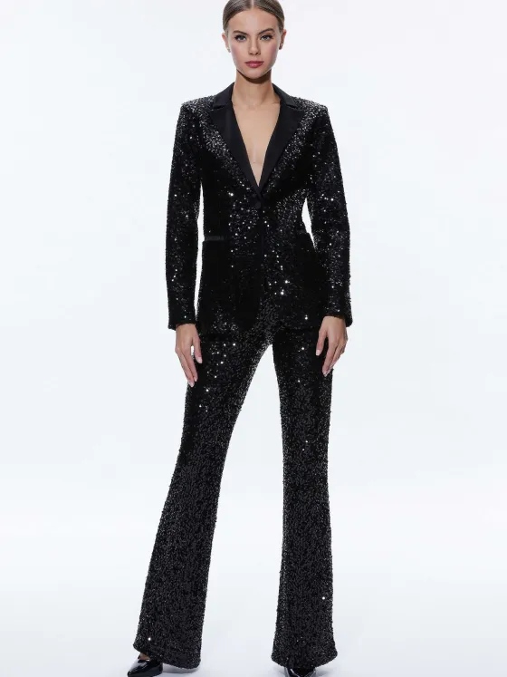 Women Alice and Olivia Breann Sequin Fitted Blazer + Lara Sequin Bootcut Pant