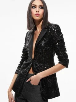 Women Alice and Olivia Breann Sequin Fitted Blazer + Lara Sequin Bootcut Pant