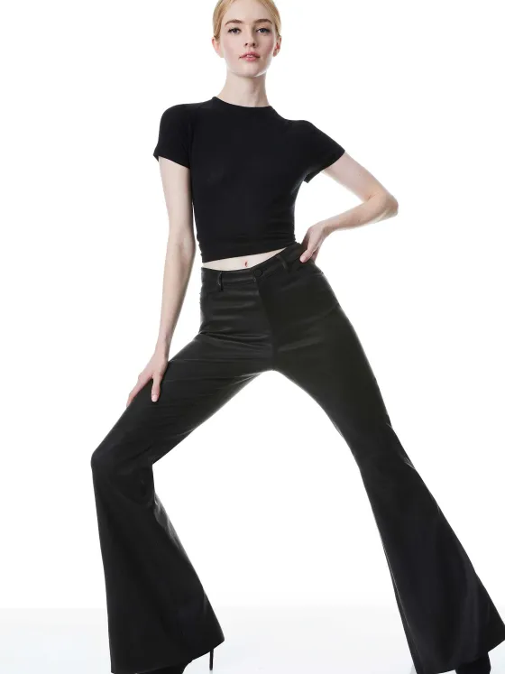 Women Alice and Olivia Brent High Waisted Leather Bell Pant