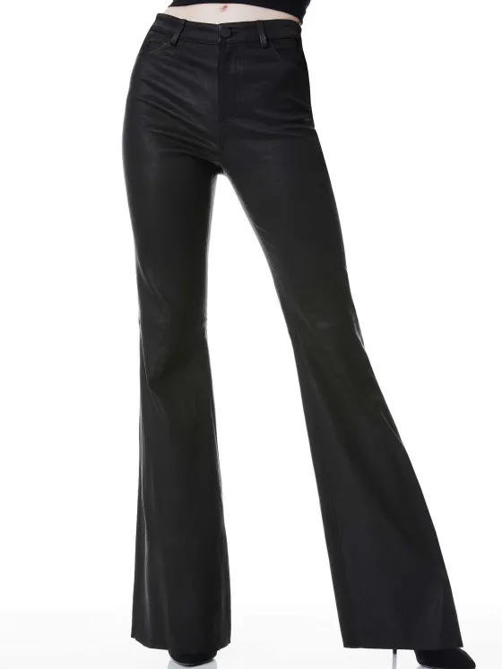 Women Alice and Olivia Brent High Waisted Leather Bell Pant