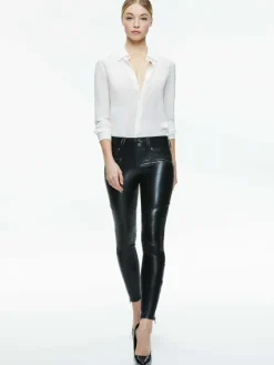 Women Alice and Olivia Cammy Vegan Leather Ultra Low Rise Moto Pant