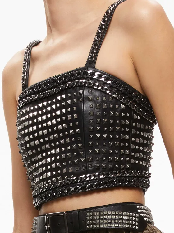 Women Alice and Olivia Ceresi Chain Strap Studded Top