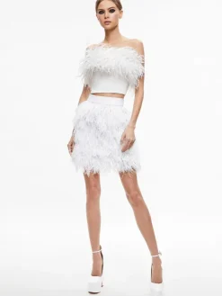 Women Alice and Olivia Ceresi Feather Top + Cina Feather Mini Skirt