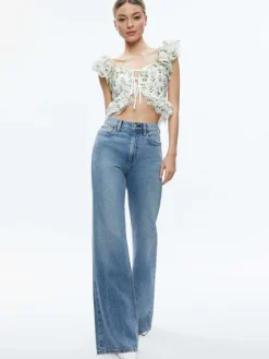 Women Alice and Olivia Charline Ruffle Cropped Top