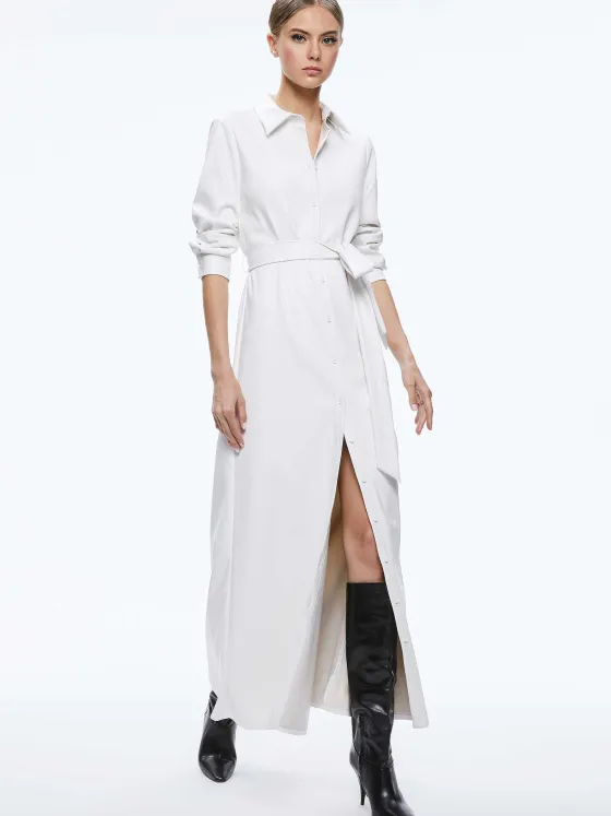Women Alice and Olivia Chassidy Vegan Leather Maxi Shirt Dress