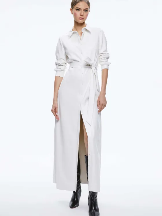 Women Alice and Olivia Chassidy Vegan Leather Maxi Shirt Dress