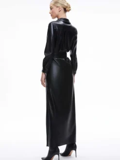 Women Alice and Olivia Chassidy Vegan Leather Maxi Shirt Dress