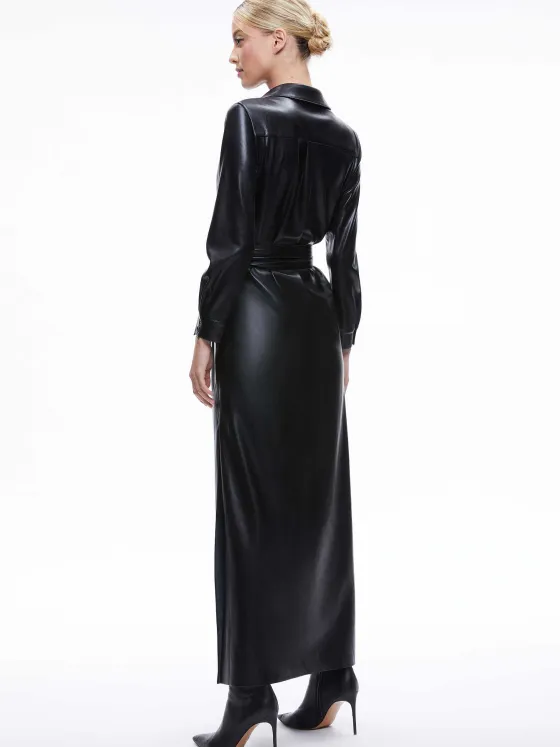 Women Alice and Olivia Chassidy Vegan Leather Maxi Shirt Dress