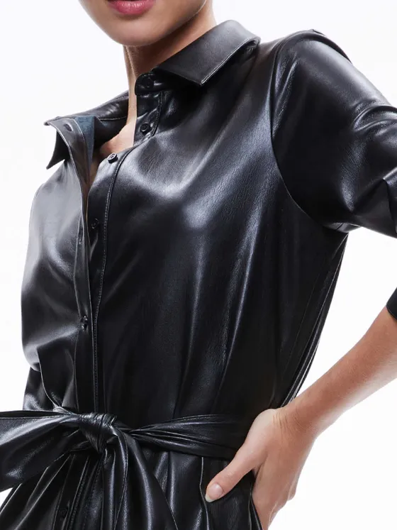 Women Alice and Olivia Chassidy Vegan Leather Maxi Shirt Dress
