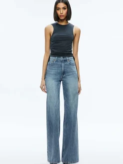 Women Alice and Olivia Chrissy Crewneck Ruched Crop Top