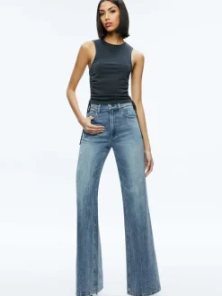 Women Alice and Olivia Chrissy Crewneck Ruched Crop Top