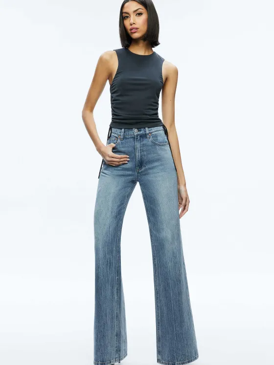 Women Alice and Olivia Chrissy Crewneck Ruched Crop Top