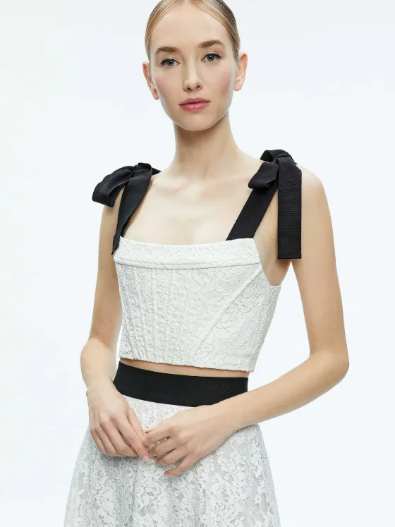Women Alice and Olivia Clara Bow Strap Bustier Crop Top