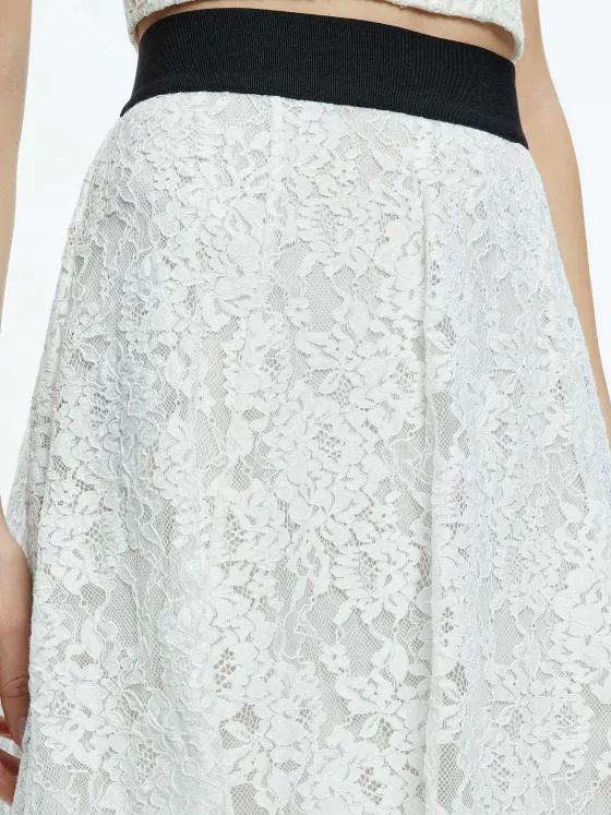 Women Alice and Olivia Clara Bow Strap Bustier Crop Top + Earla Lace Midi Skirt