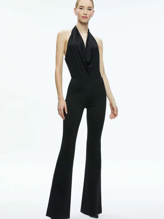 Women Alice and Olivia Dani Halter Deep Cowl Neck Bodysuit