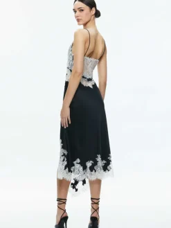 Women Alice and Olivia Daphne Lace Asymmetrical Slit Midi Dress