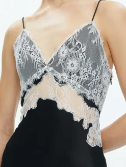 Women Alice and Olivia Daphne Lace Asymmetrical Slit Midi Dress