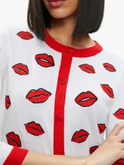 Women Alice and Olivia Daroda Kiss Crewneck Cropped Cardigan