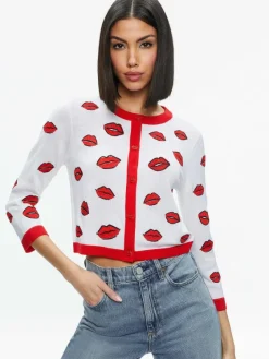 Women Alice and Olivia Daroda Kiss Crewneck Cropped Cardigan