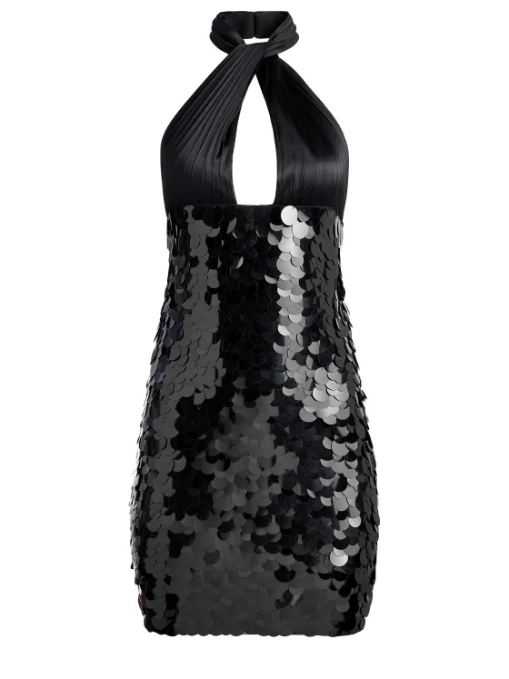 Women Alice and Olivia Dedra Embellished Twist Neck Mini Dress