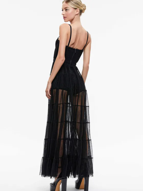 Women Alice and Olivia Deena Pleated Maxi Dress With Hot Pant