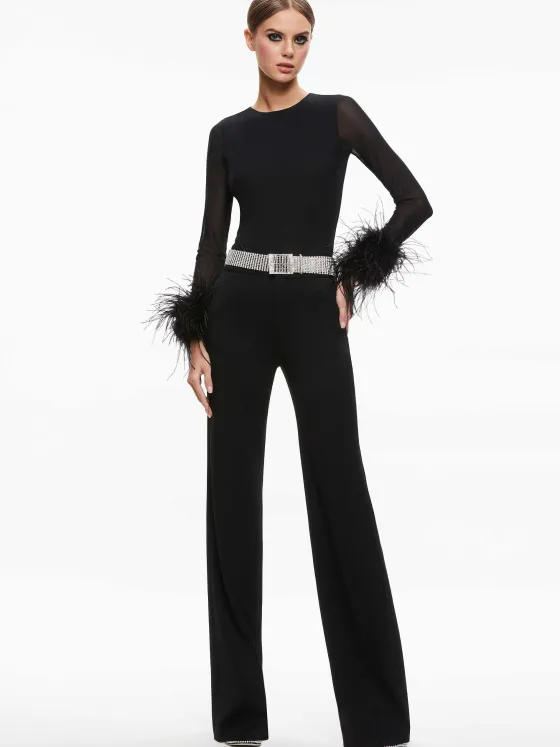 Women Alice and Olivia Delaina Feather Cuff Sleeve Top