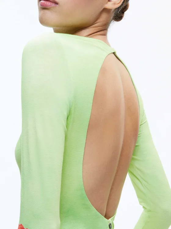Women Alice and Olivia Delora Open Back Crew Neck Maxi Dress