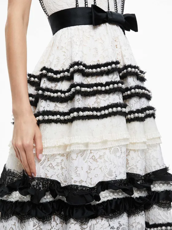 Women Alice and Olivia Denita Bustier Ruffle Gown