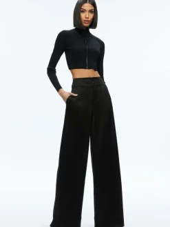 Women Alice and Olivia Dorris Ribbed Zip Up Cardigan