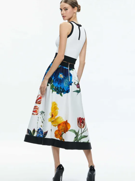 Women Alice and Olivia Earla High Rise Flared Midi Skirt