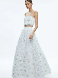 Women Alice and Olivia Earla High Waisted Floral Embellished Skirt