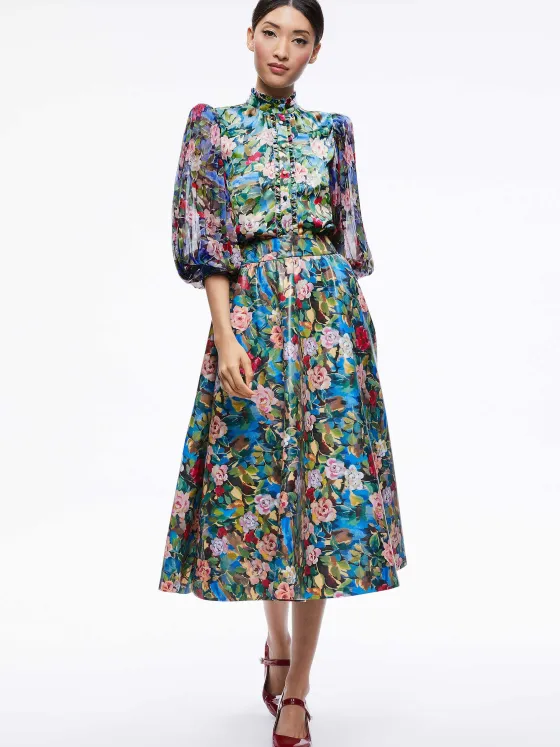 Women Alice and Olivia Earla Vegan Leather Flare Skirt