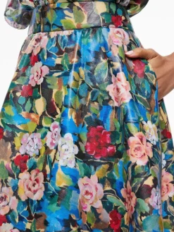 Women Alice and Olivia Earla Vegan Leather Flare Skirt + Ilan Smocked Sleeve Button Front Blouse