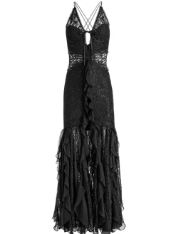 Women Alice and Olivia Edera Ruffle Lace Maxi Gown