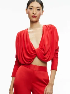 Women Alice and Olivia Elda Twisted Draped Cropped Top