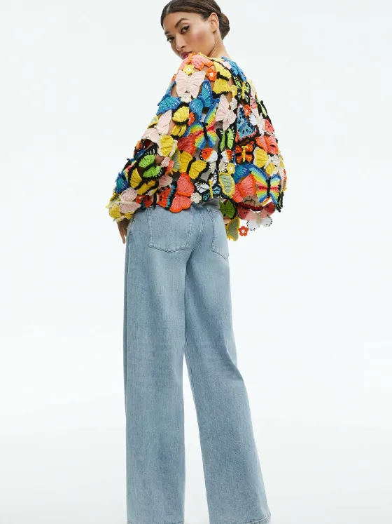 Women Alice and Olivia Fawn Butterfly Crochet Cardigan