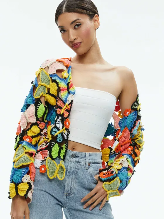 Women Alice and Olivia Fawn Butterfly Crochet Cardigan