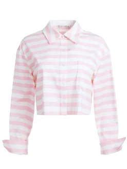 Women Alice and Olivia Finely Cropped Oversized Button Down Shirt