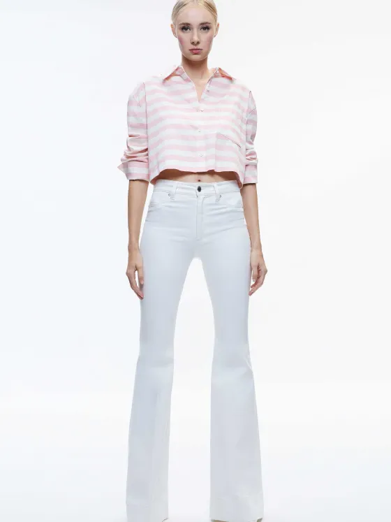 Women Alice and Olivia Finely Cropped Oversized Button Down Shirt