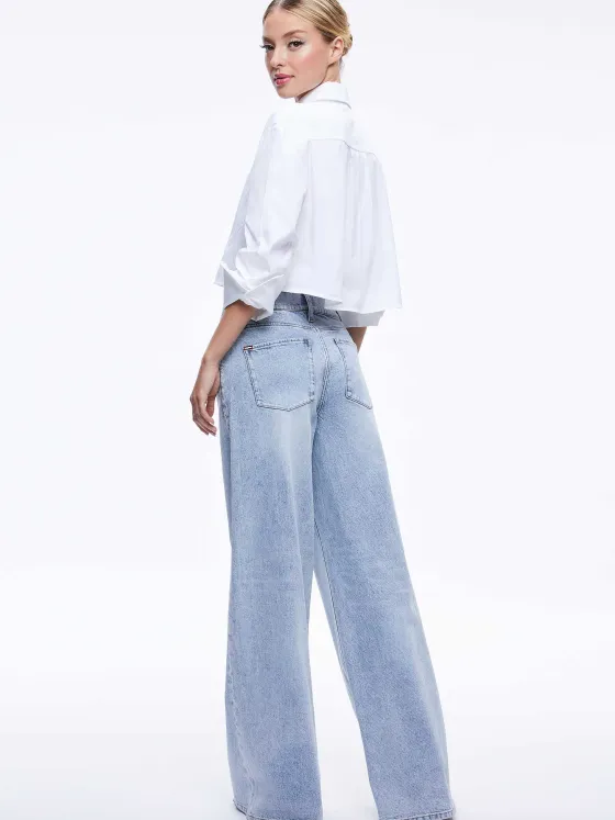 Women Alice and Olivia Finely Cropped Oversized Button Down Shirt